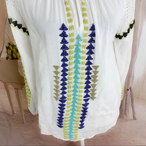 Love Sam Keyhole Peasant Bohemian Beaded Blouse - Picture 5 of 12